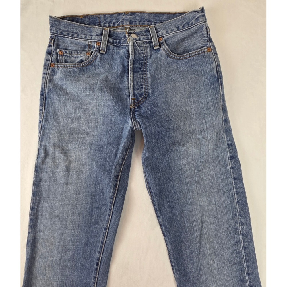 Levi's 501 Men W28 L34 Blue Straight Leg Button Fly Cut Off Raw Hem Jeans 0574 - Picture 2 of 10